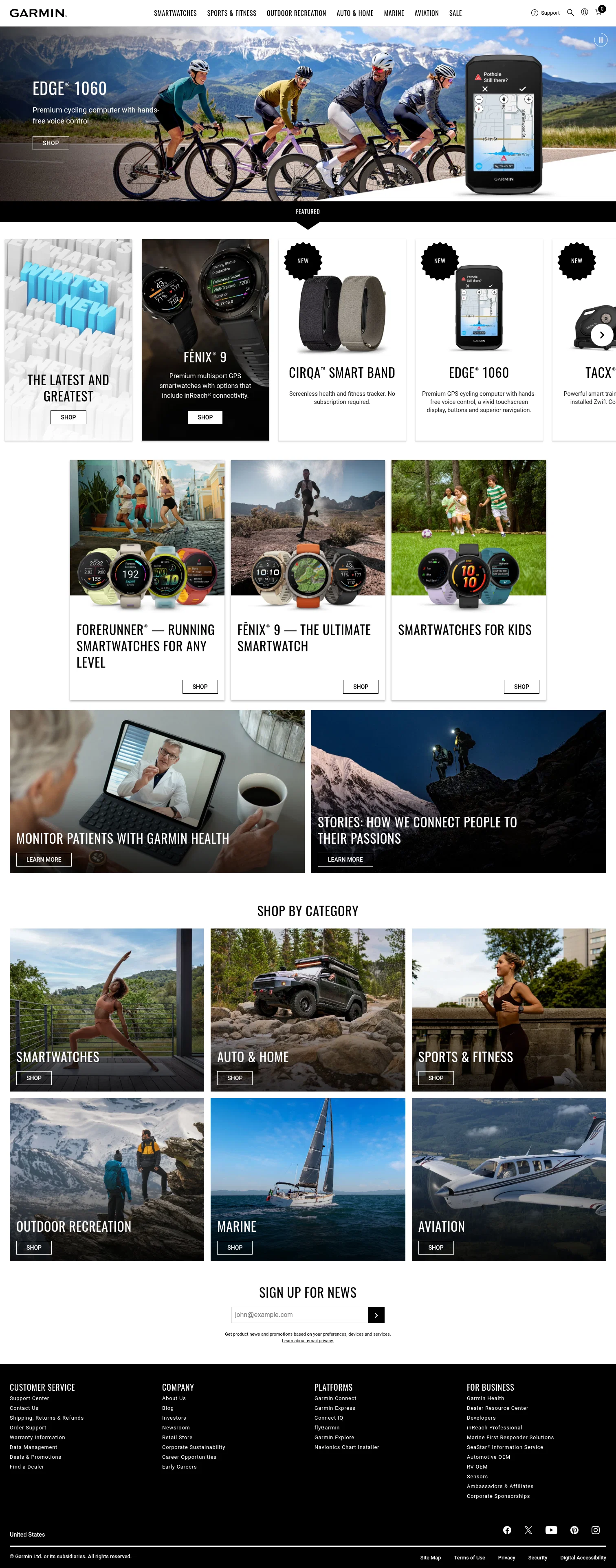 Garmin landing page