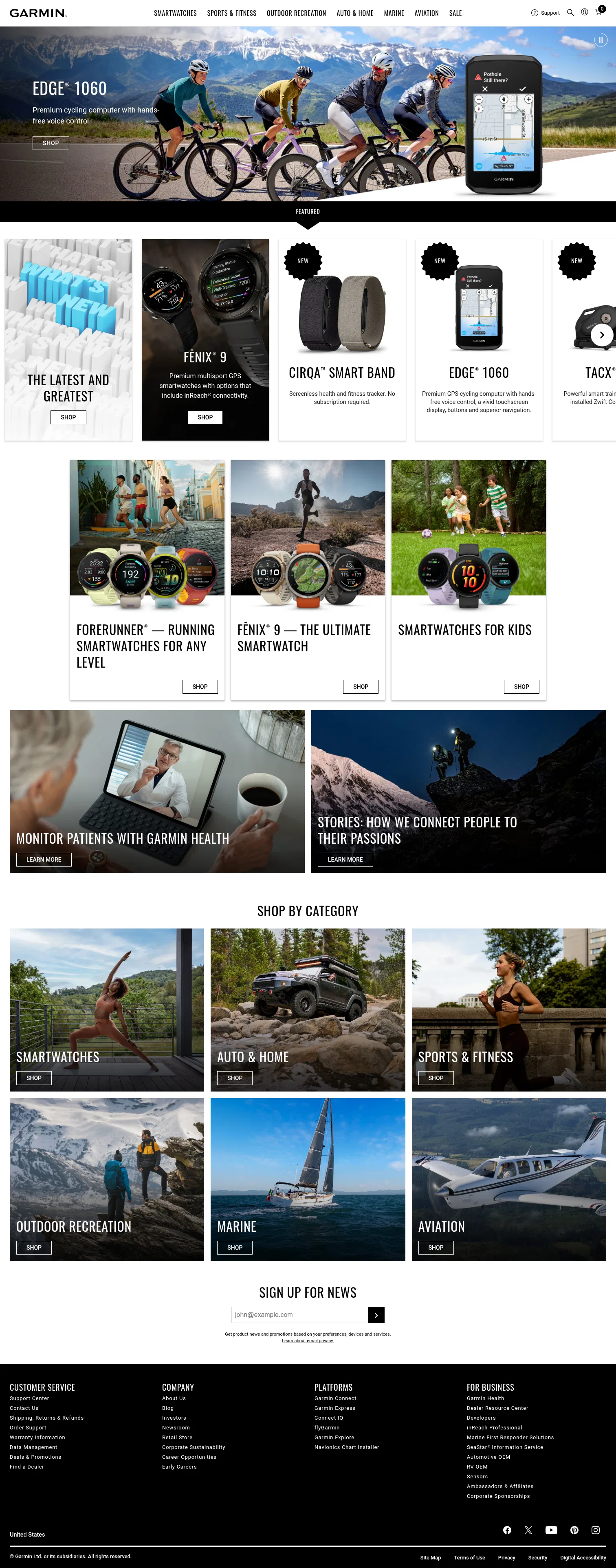 garmin.com/en-US on desktop, full screenshot