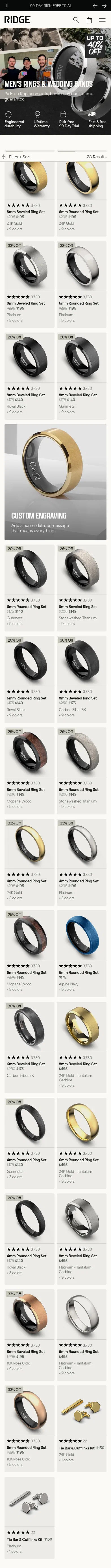 ridge.com/collections/mens-rings on mobile, full screenshot