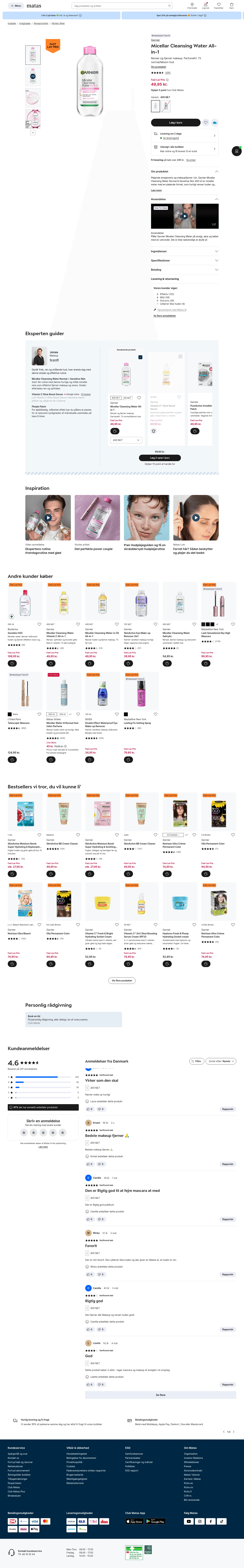matas.dk/garnier-skin-active-micellar-rensevand-400-ml on desktop, full screenshot