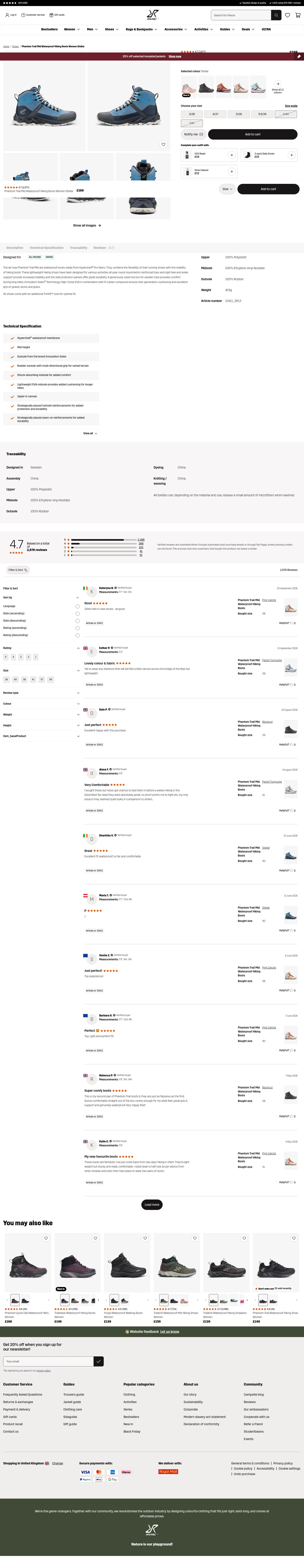 revolutionrace.co.uk/shoes/phantom-trail-mid-waterproof-hiking-boots-women on desktop, full screenshot