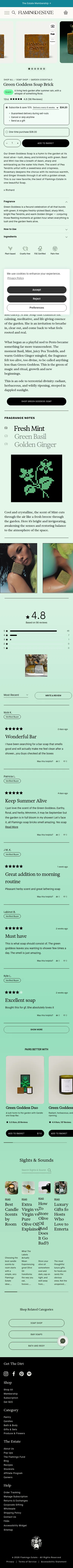 flamingoestate.com/products/green-goddess-soap-brick on mobile, full screenshot
