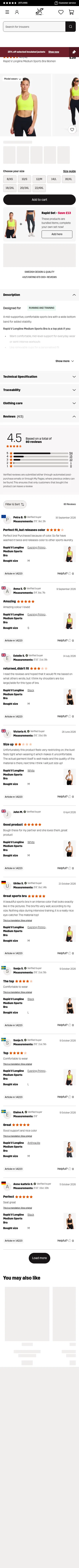 revolutionrace.co.uk/women/tops/sports-bra/rapid-v-longline-medium-sports-bra-women on mobile, full screenshot