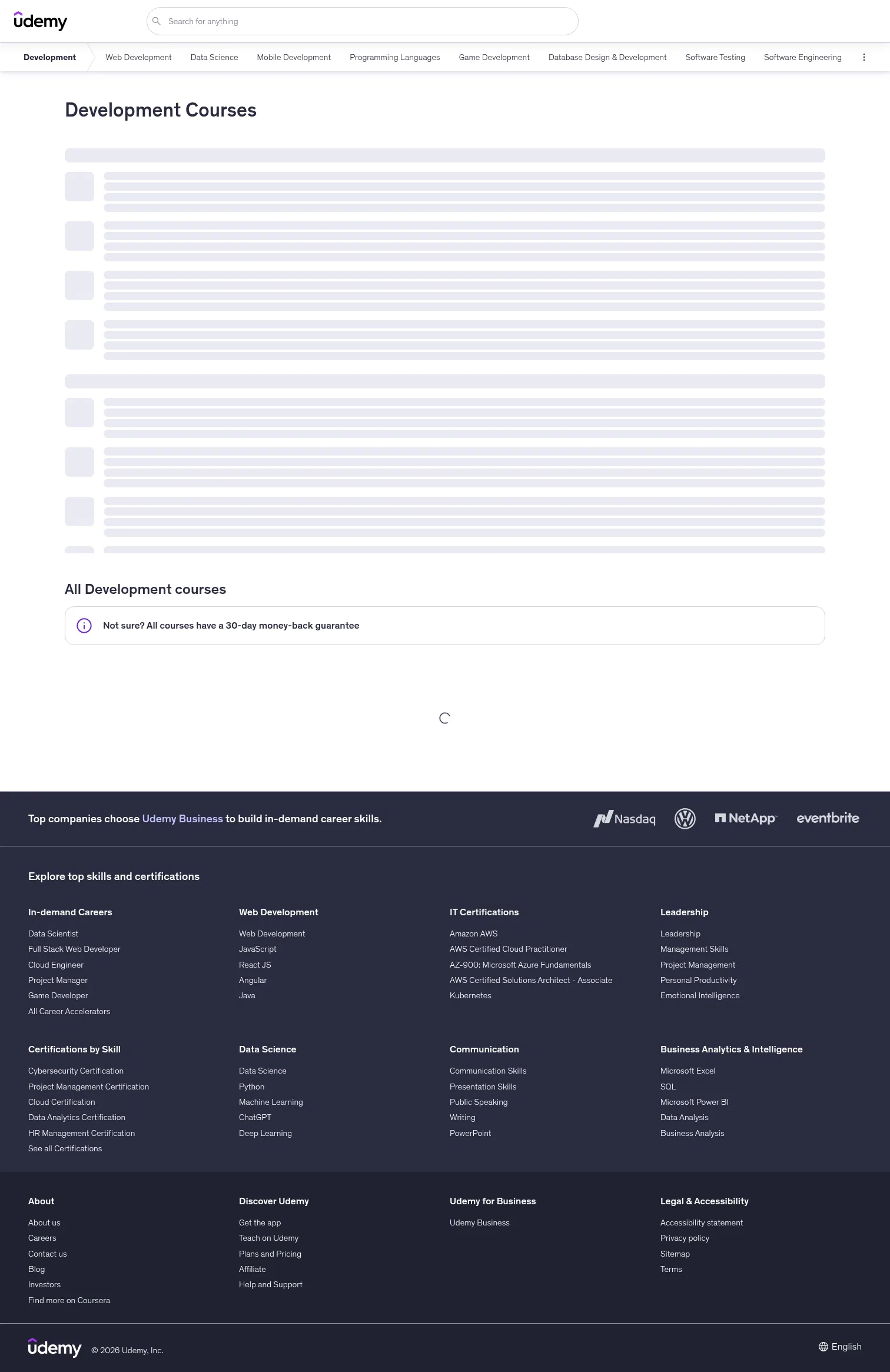udemy.com/courses/development on desktop, full screenshot