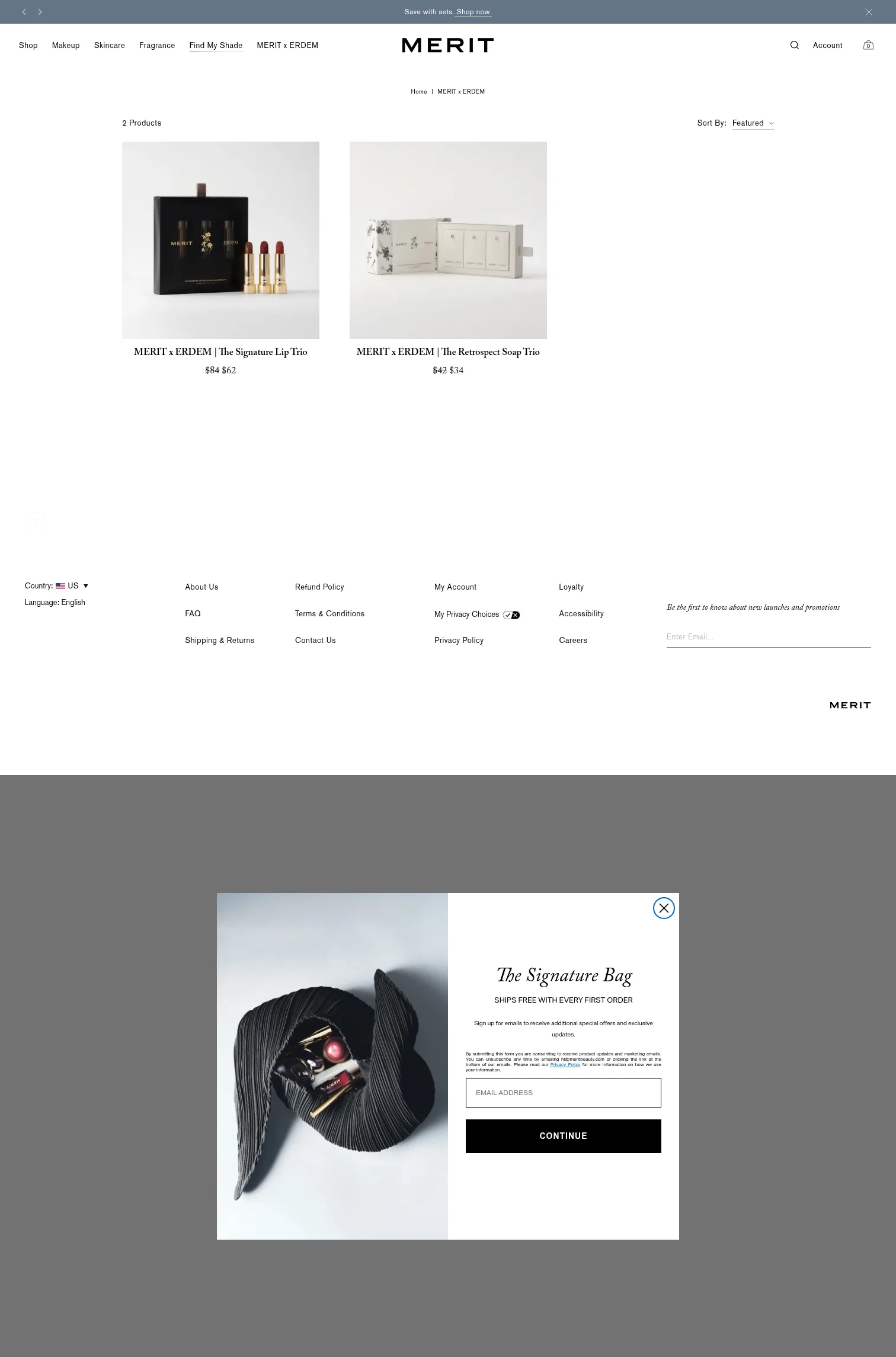 meritbeauty.com/collections/merit-x-erdem on desktop, full screenshot