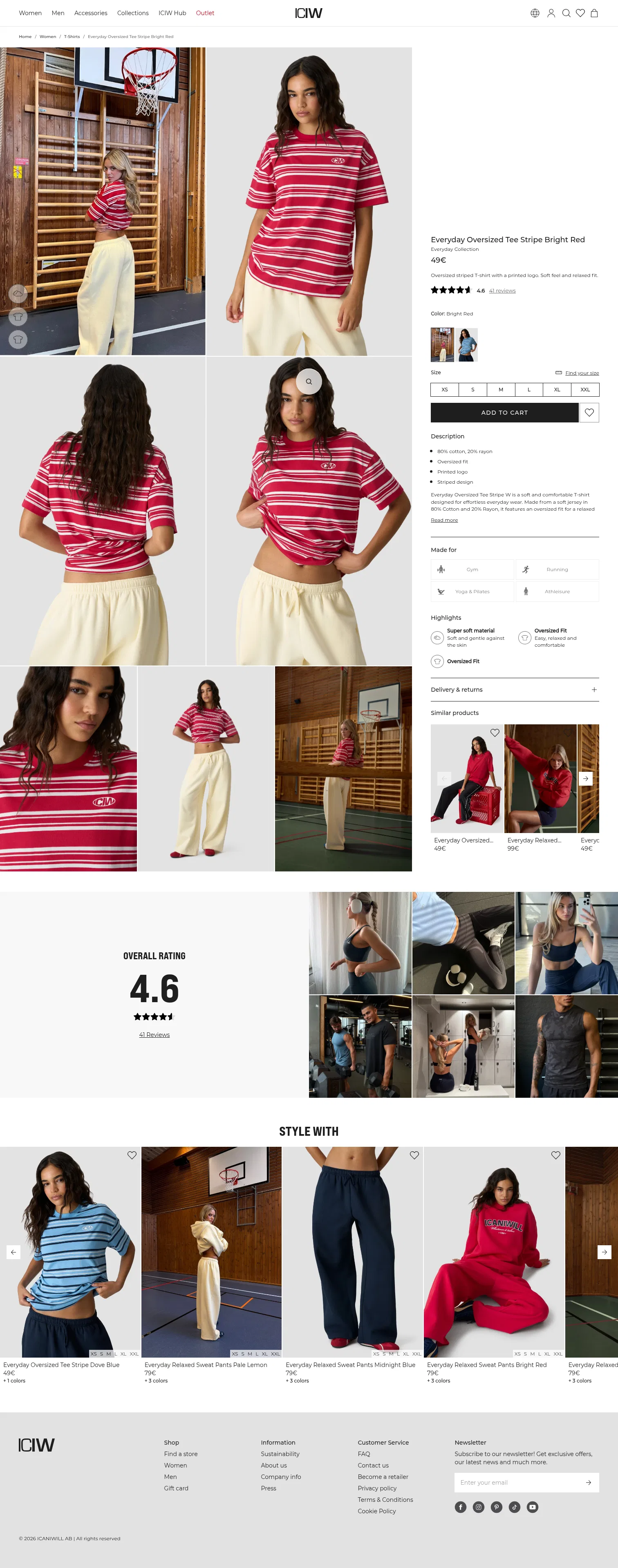iciw.com/en/women/women-t-shirts/everyday-oversized-tee-stripe-bright-red on desktop, full screenshot