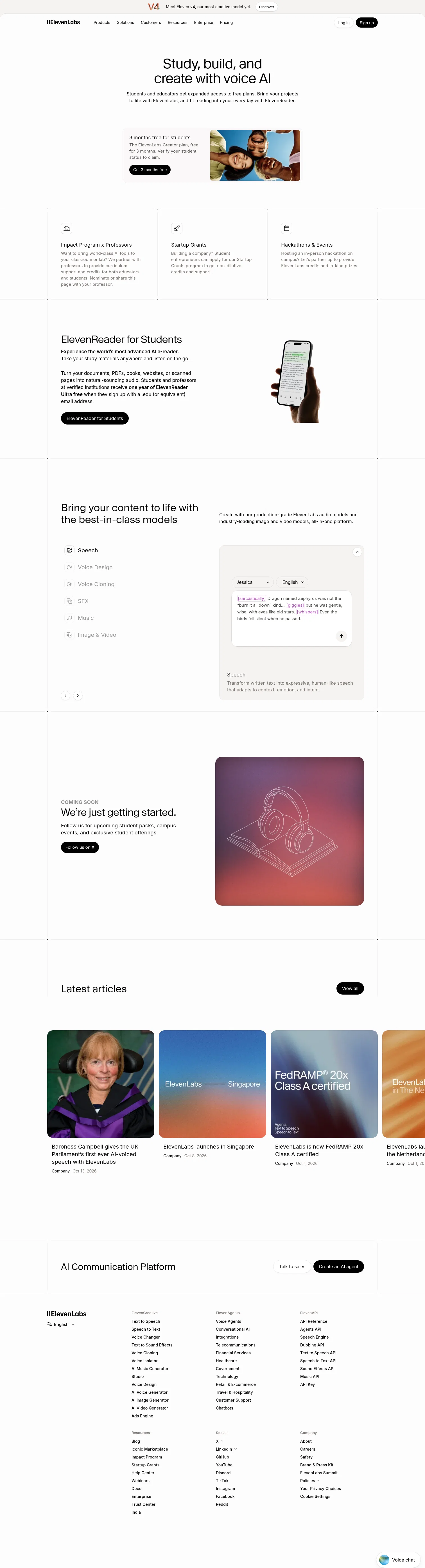 elevenlabs.io/students on desktop