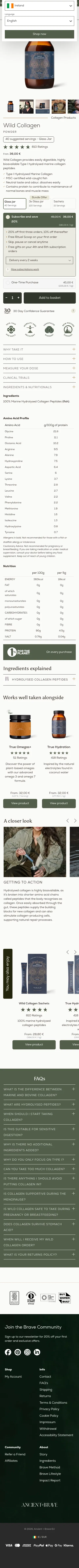 ancientandbrave.eu/products/wild-collagen on mobile, full screenshot