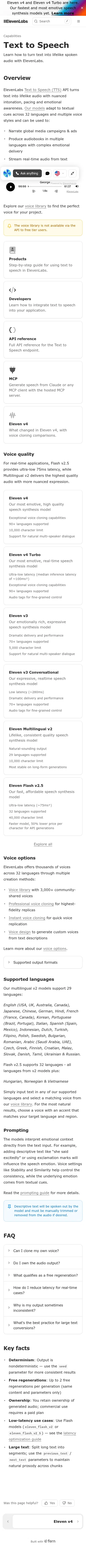 elevenlabs.io/docs/overview/capabilities/text-to-speech on mobile, full screenshot