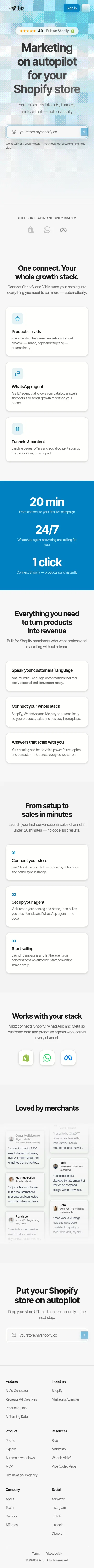 vibiz.ai/shopify on mobile