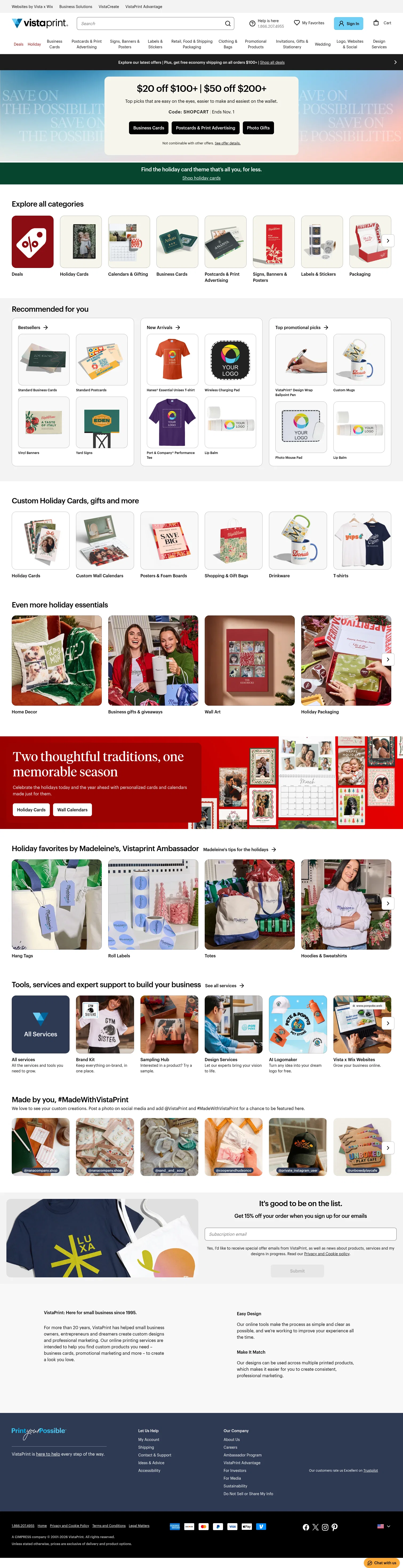 Vistaprint landing page