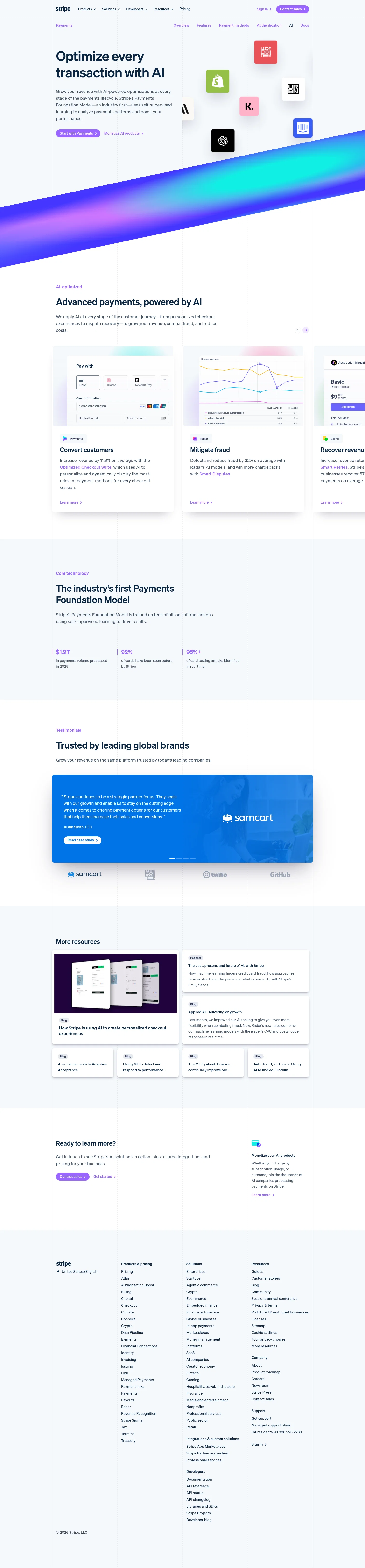 Stripe landing page