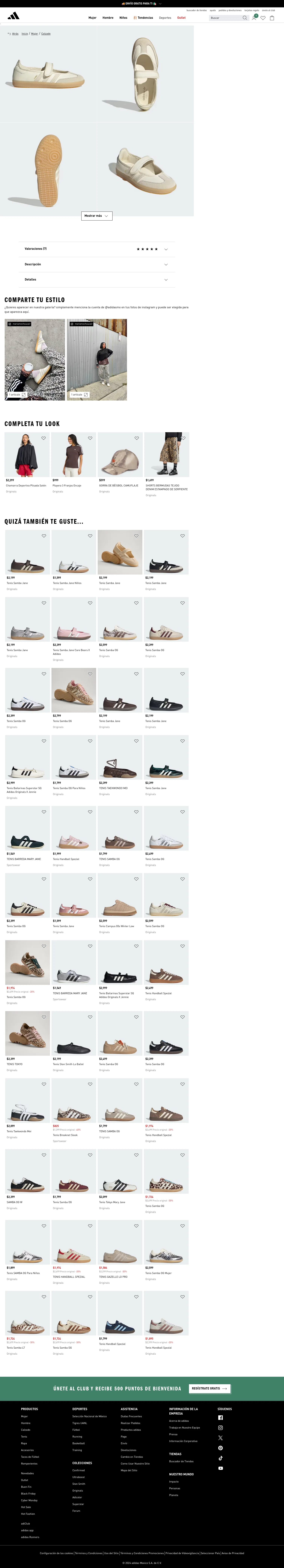 adidas.mx/tenis-samba-jane/LA4119.html on desktop, full screenshot