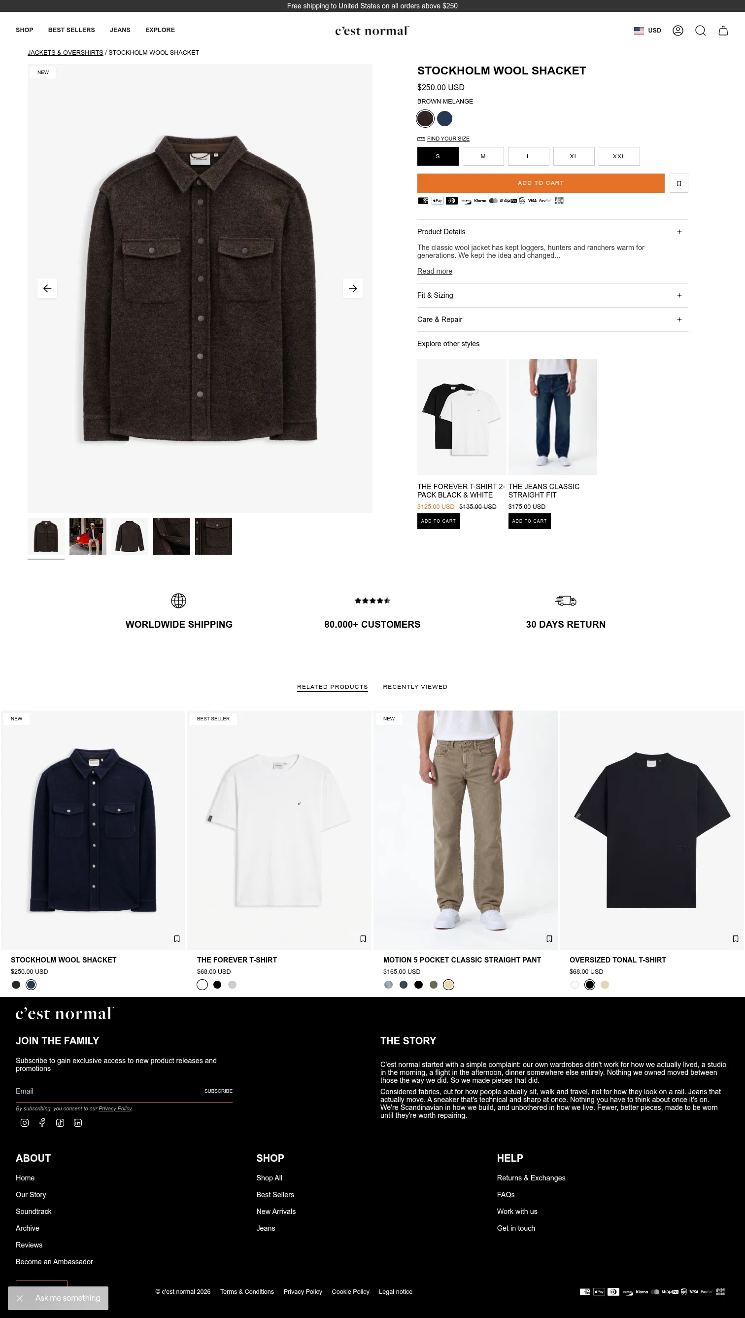 cestnormal.com/products/stockholm-wool-shacket-brown-melange on desktop