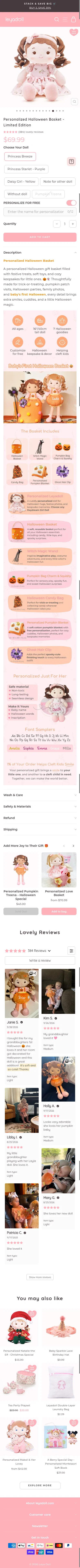 leyadoll.com/products/personalized-halloween-basket on mobile