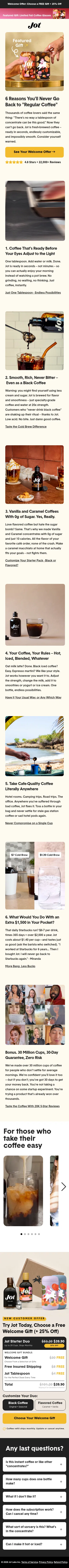 jot.co/pages/coffee-obsession-fg on mobile, full screenshot