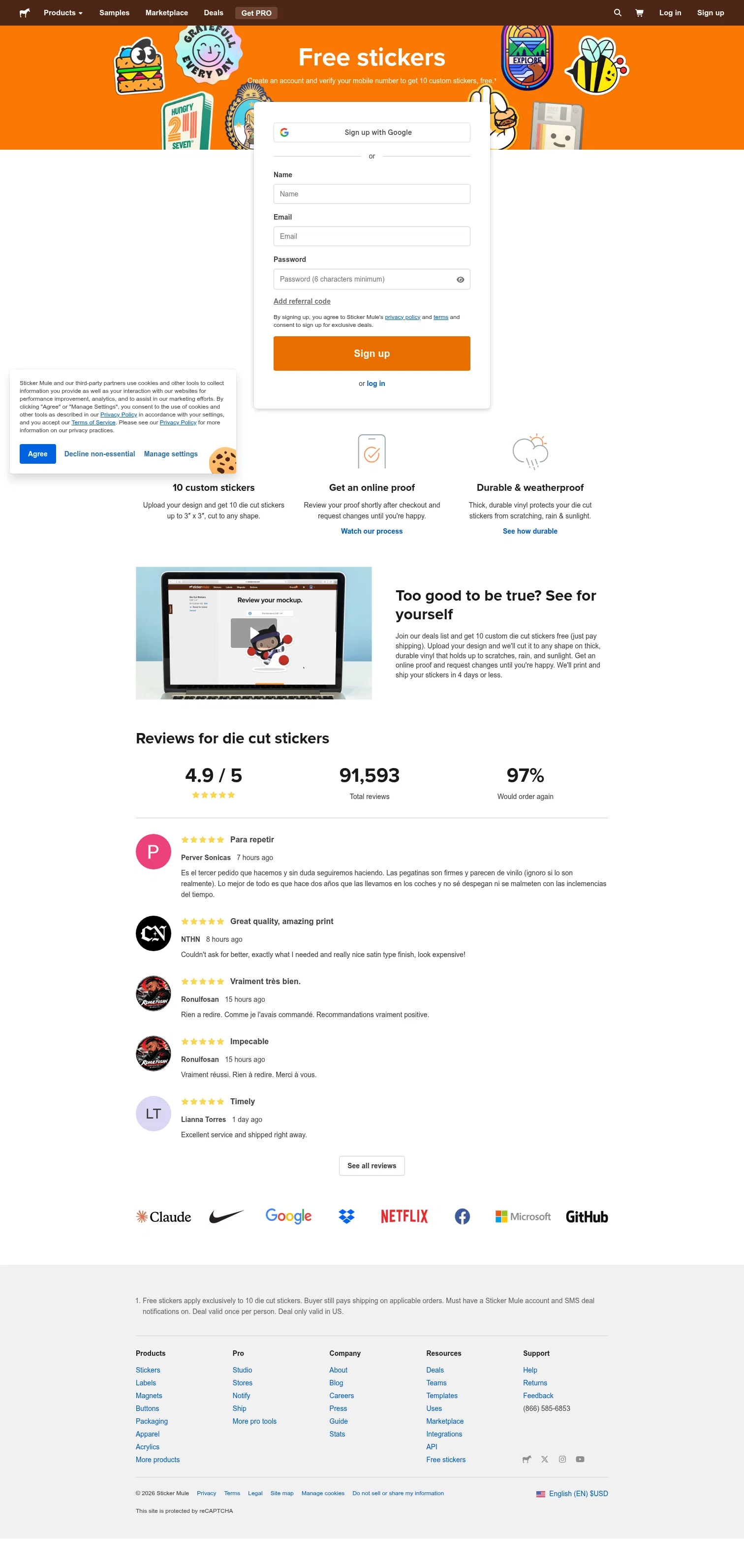 Sticker Mule landing page