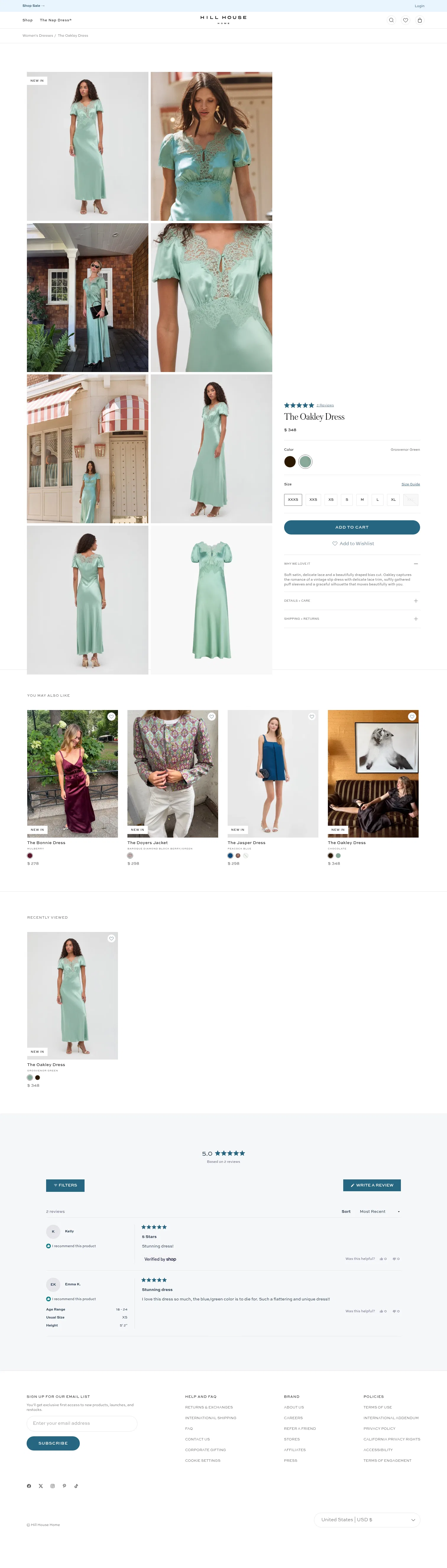 hillhousehome.com/collections/berkley-square/products/the-oakley-dress-granite-green on desktop, full screenshot