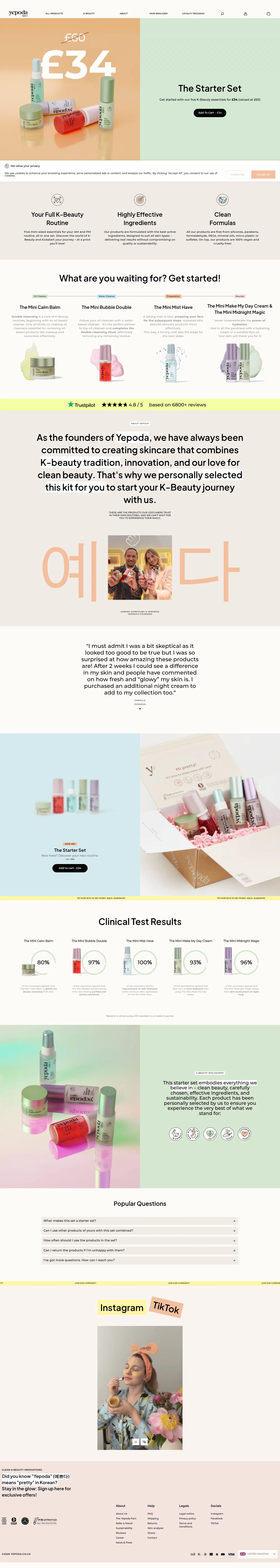 yepoda.co.uk/pages/save-on-the-starter-set on desktop, full screenshot