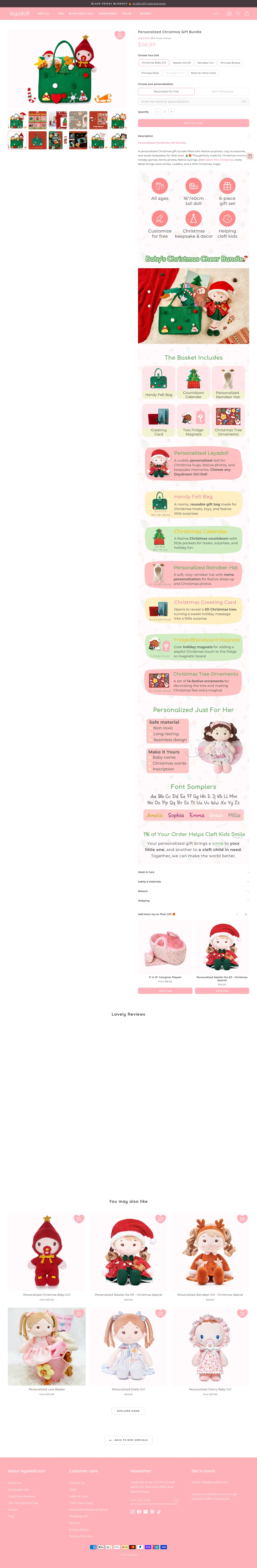 leyadoll.com/collections/frontpage/products/personalized-christmas-gift-bundle on desktop, full screenshot