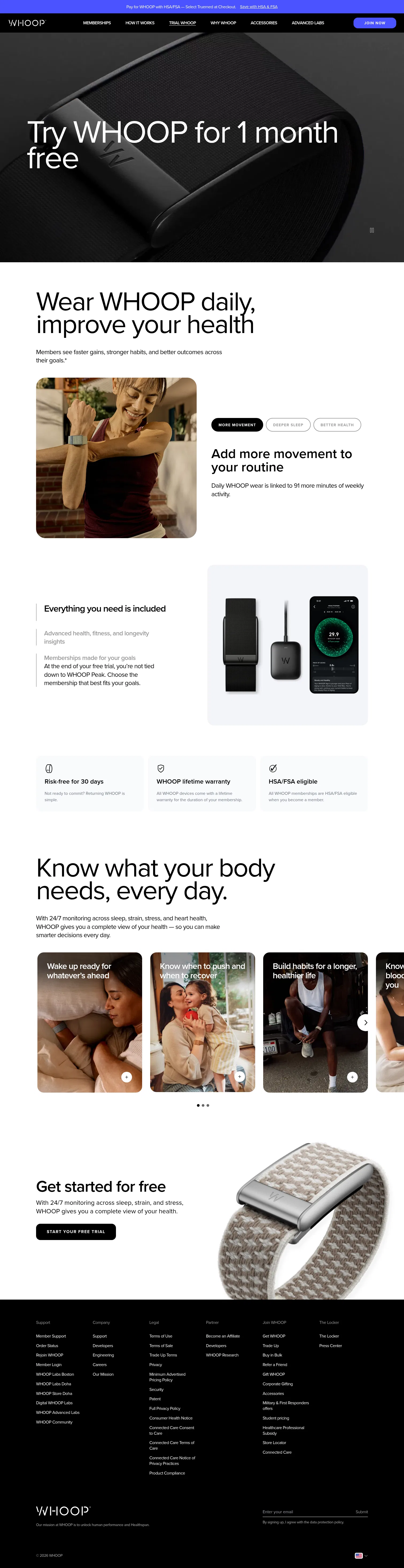 whoop.com/us/en/whoop-trials on desktop, full screenshot