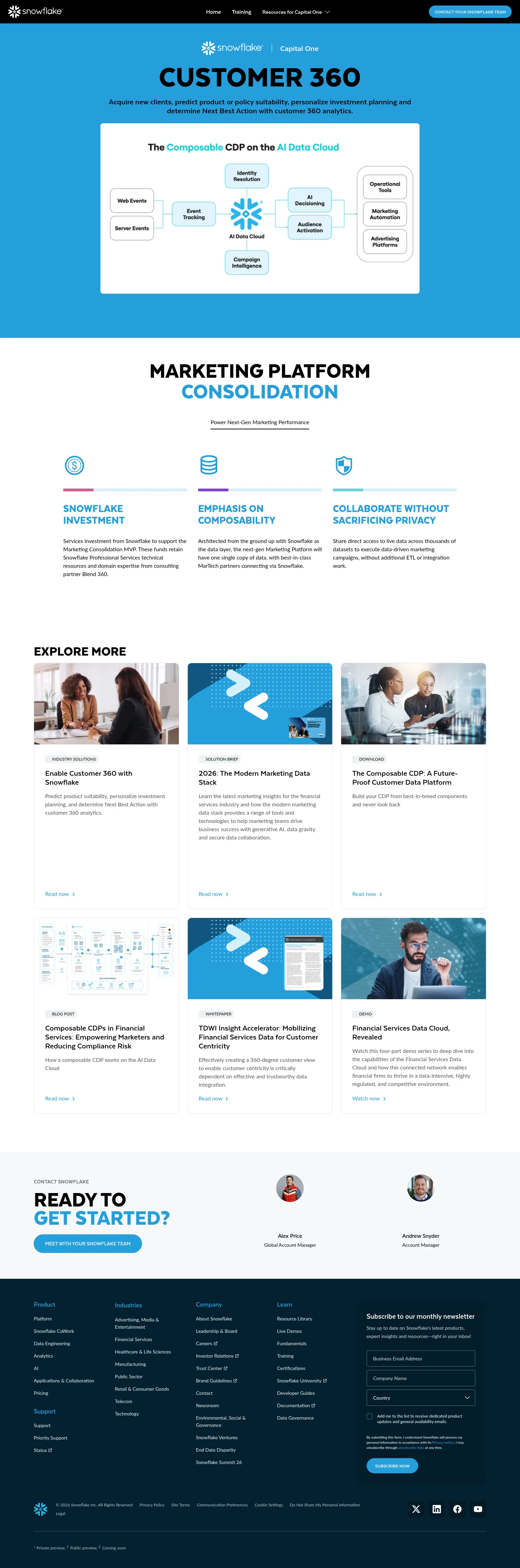 snowflake.com/en/abm/coe/capital-one---home/capital-one---resources---customer-360 on desktop, full screenshot