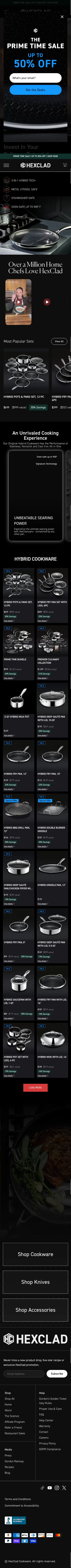 hexclad.com/pages/hybrid-collection-page on mobile, full screenshot