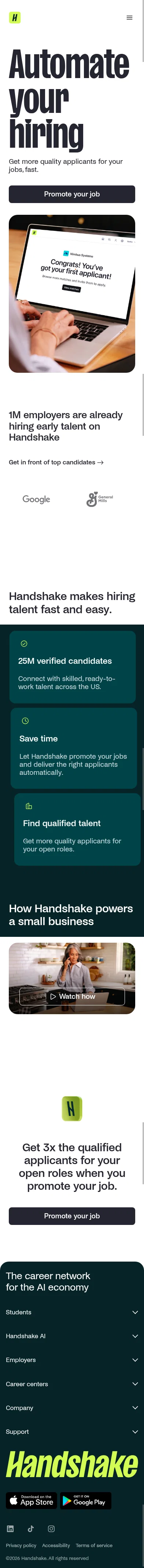 joinhandshake.com/employers/boost-your-job on mobile