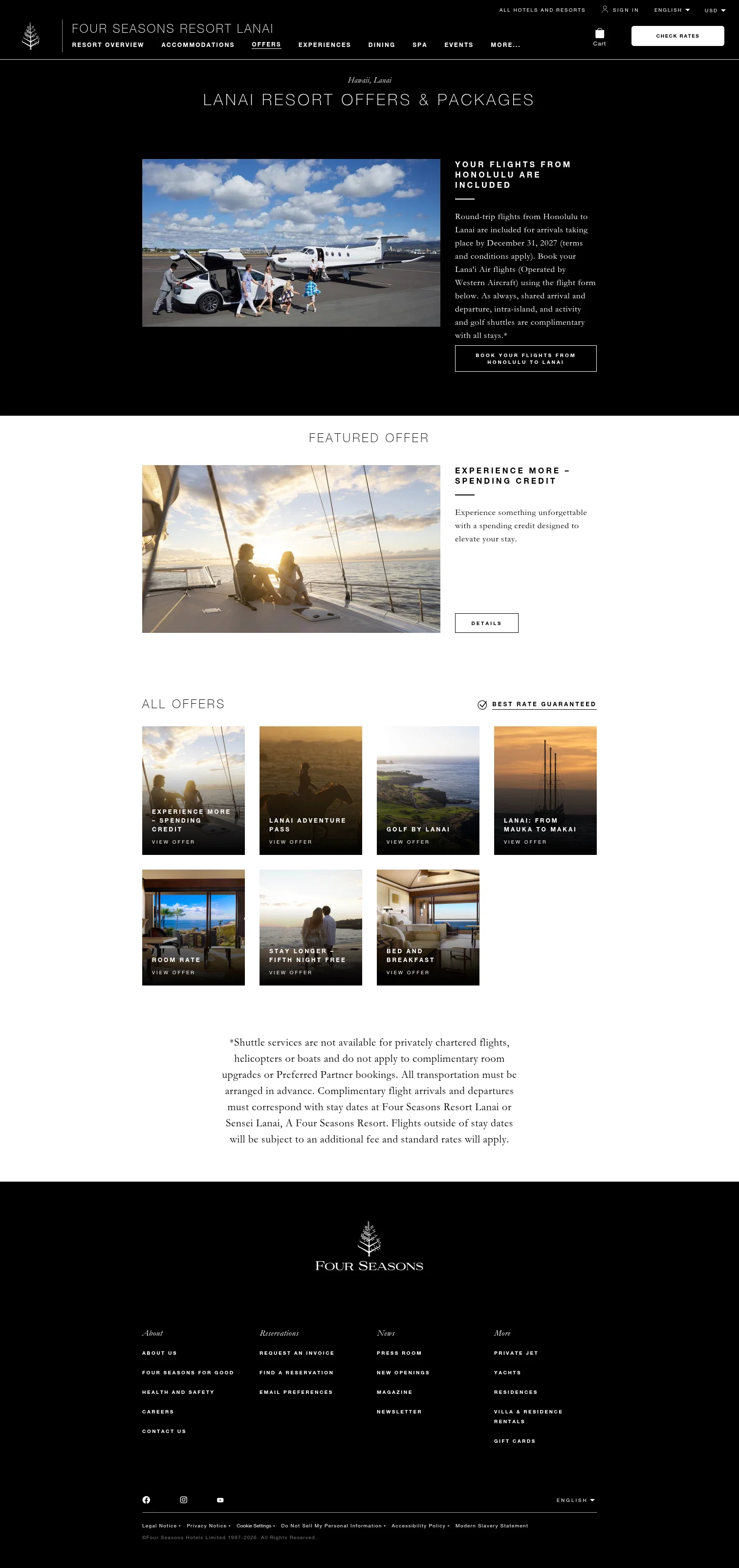 Four Seasons Hotels and Resorts landing page