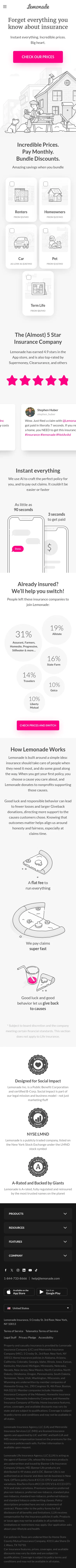 lemonade.com on mobile