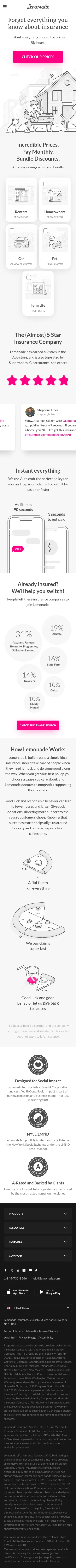 lemonade.com on mobile, full screenshot