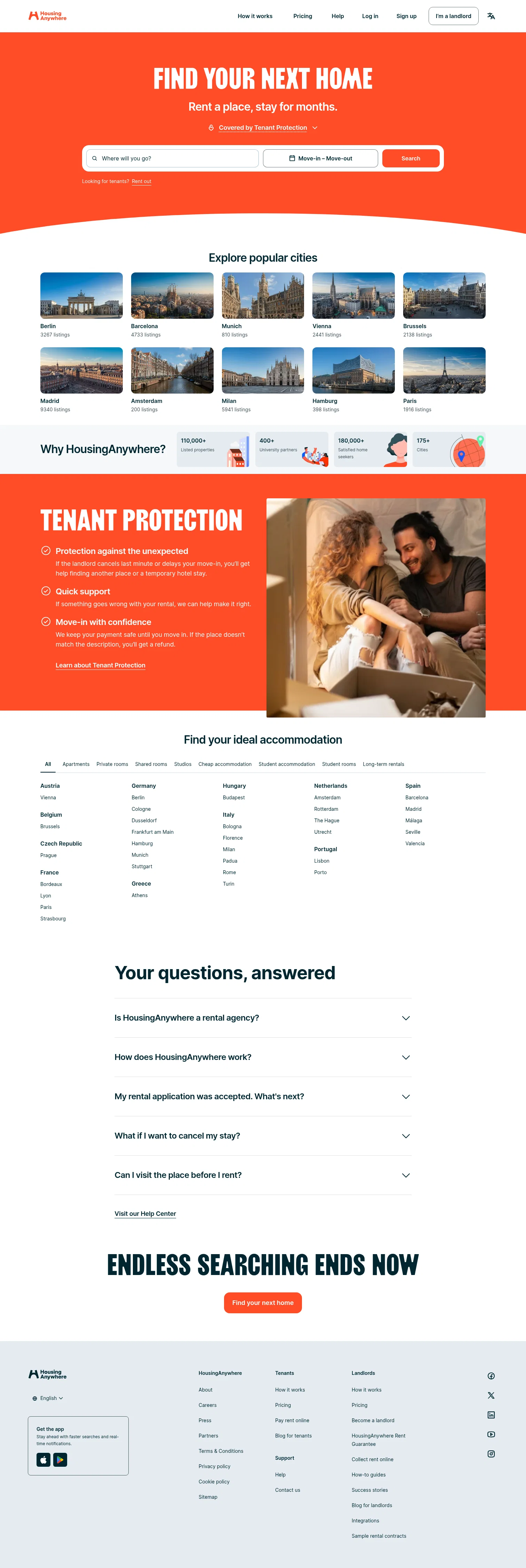 HousingAnywhere landing page