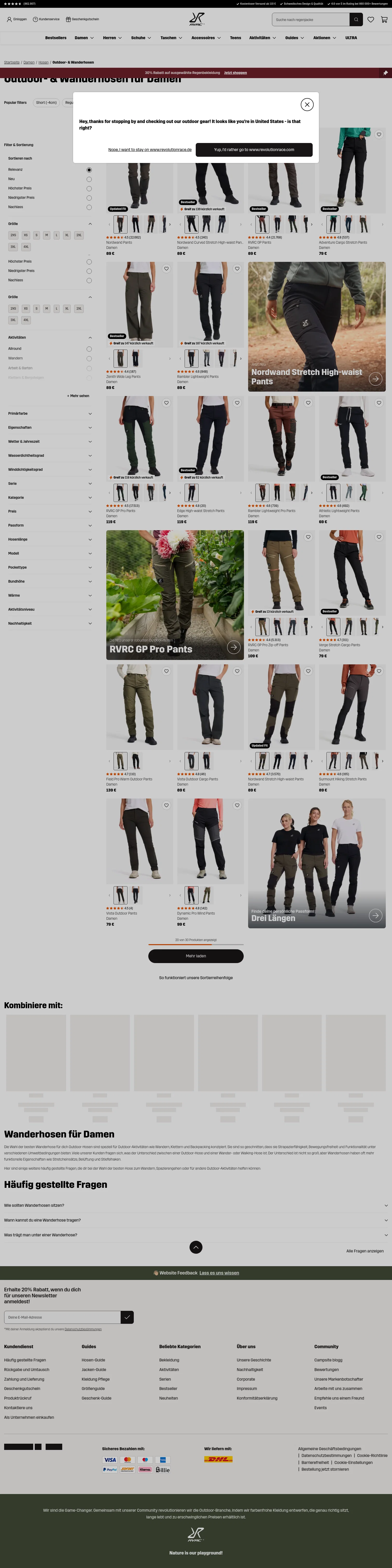 revolutionrace.de/damen/hosen/outdoor-wanderhosen on desktop