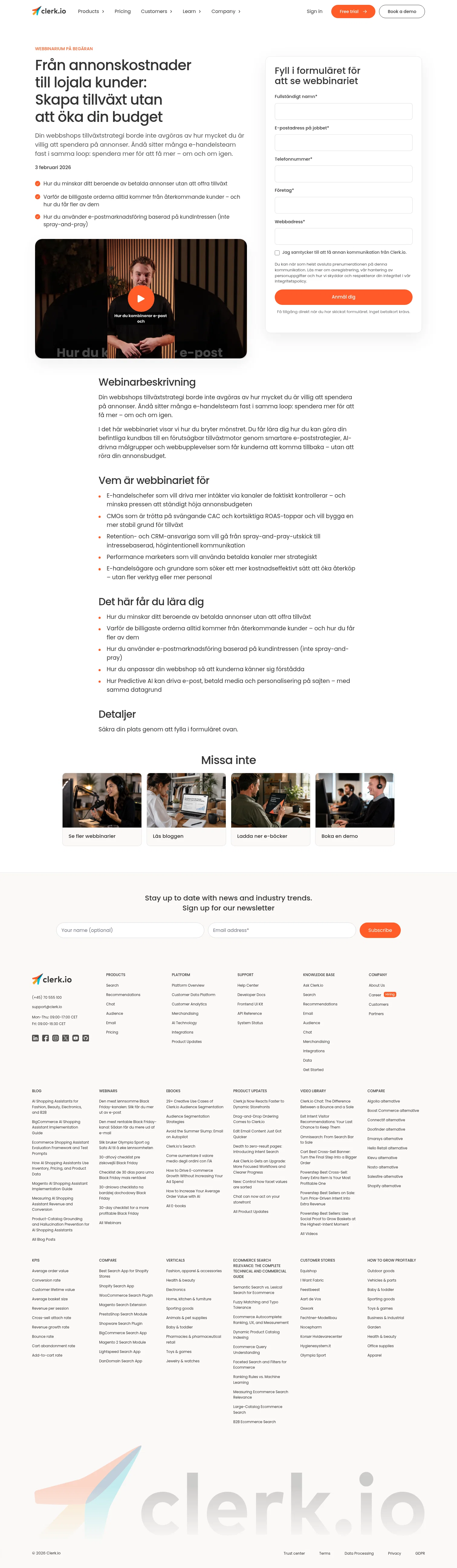 Clerk landing page