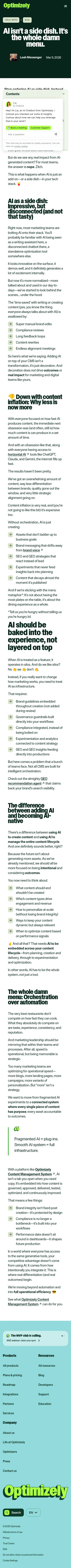 optimizely.com/field-notes/articles/ai-isnt-a-side-dish on mobile, full screenshot