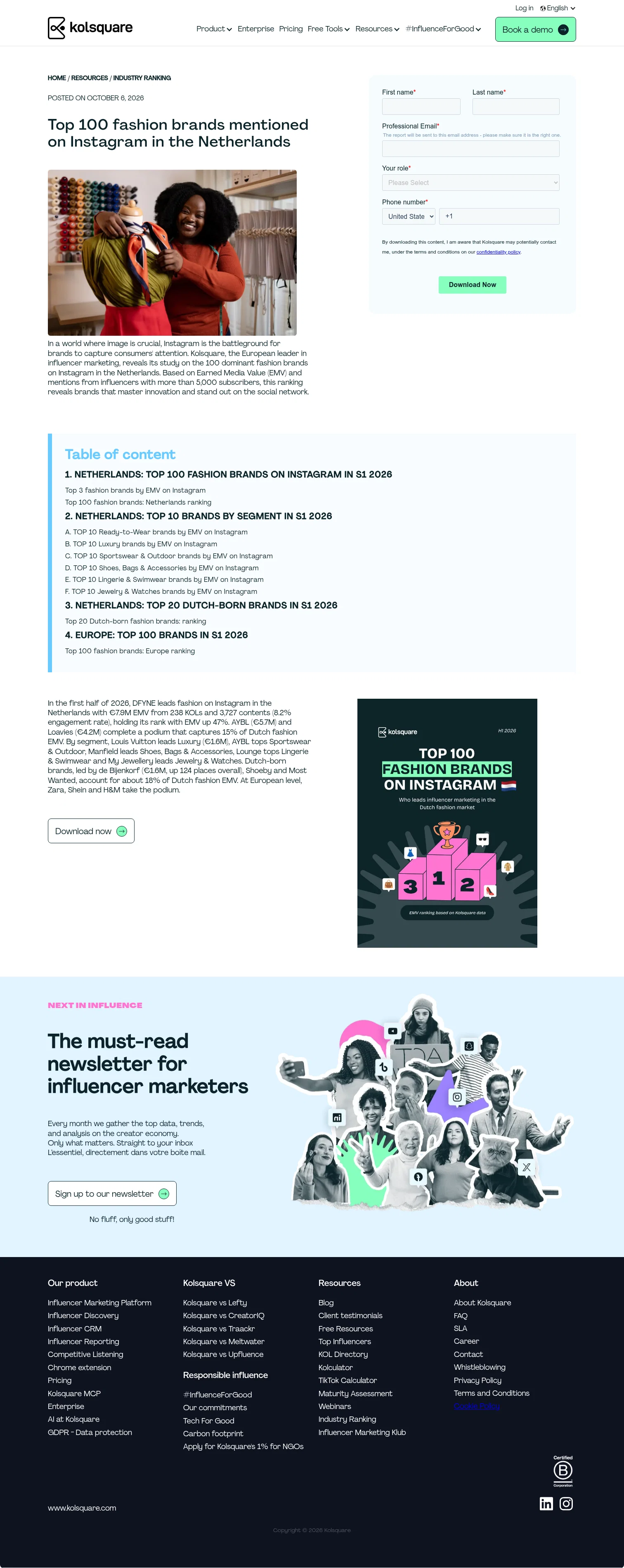 kolsquare.com/en/industry-ranking/top-100-fashion-brands-mentioned-on-instagram-in-the-netherlands on desktop