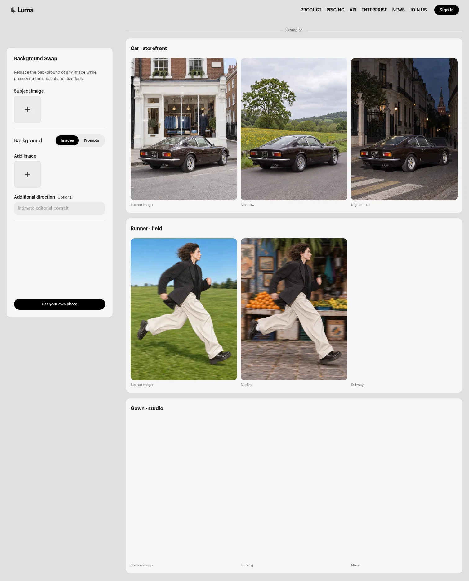 app.lumalabs.ai/solutions/background-swap on desktop