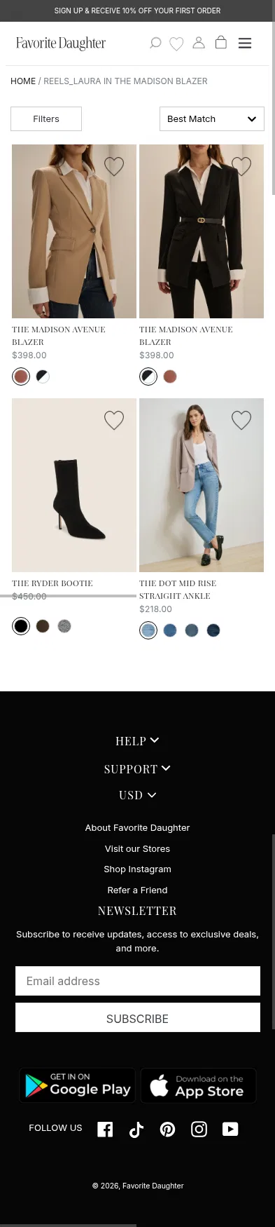 shopfavoritedaughter.com/collections/laura-in-the-madison-blazer on mobile, full screenshot
