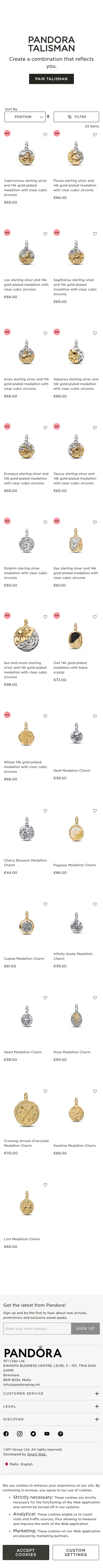 pandorashop.mt/talisman on mobile, full screenshot