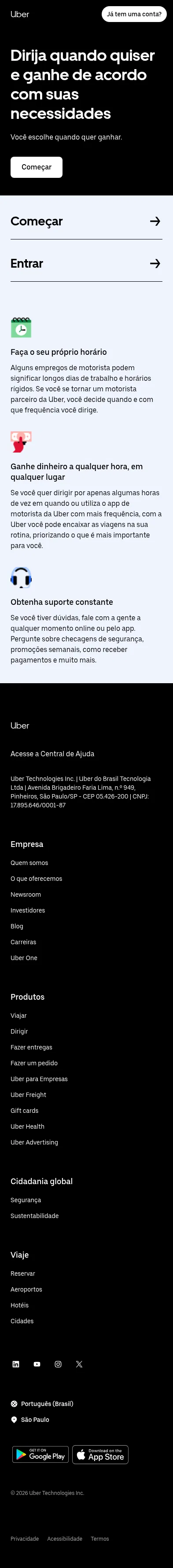 uber.com/br/pt-br/s/d/moto on mobile, full screenshot