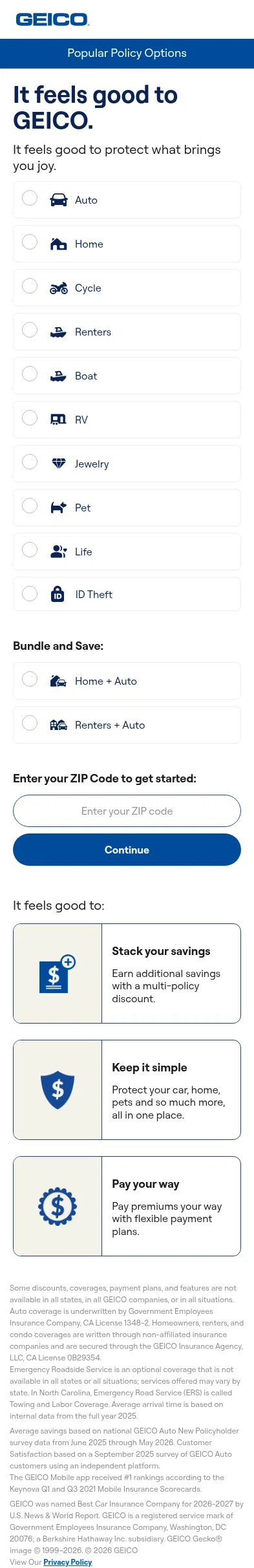 geico.com/landingpage/go426a on mobile