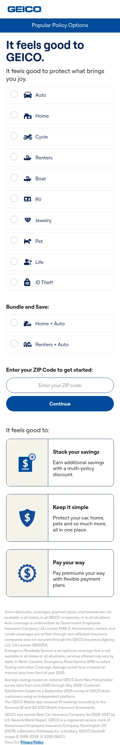 geico.com/landingpage/go426a on mobile, full screenshot