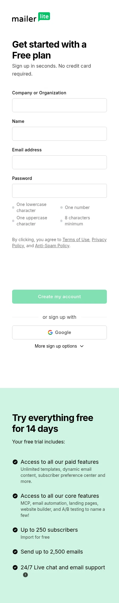 accounts.mailerlite.com/signup on mobile