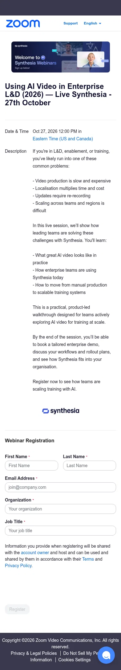 synthesia-io.zoom.us/webinar/register/7617764630883/WN_Dr-ETVyVQMGwnduWQqaOkg on mobile, full screenshot
