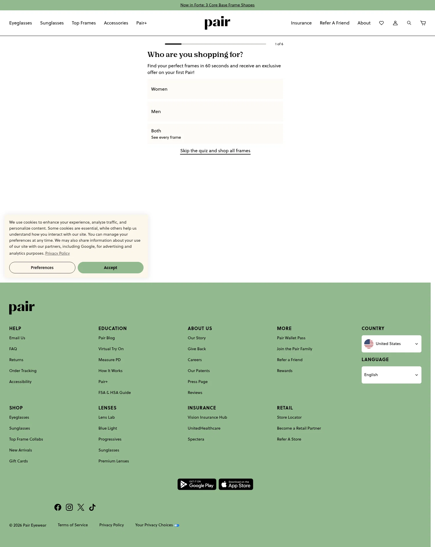 Pair Eyewear landing page