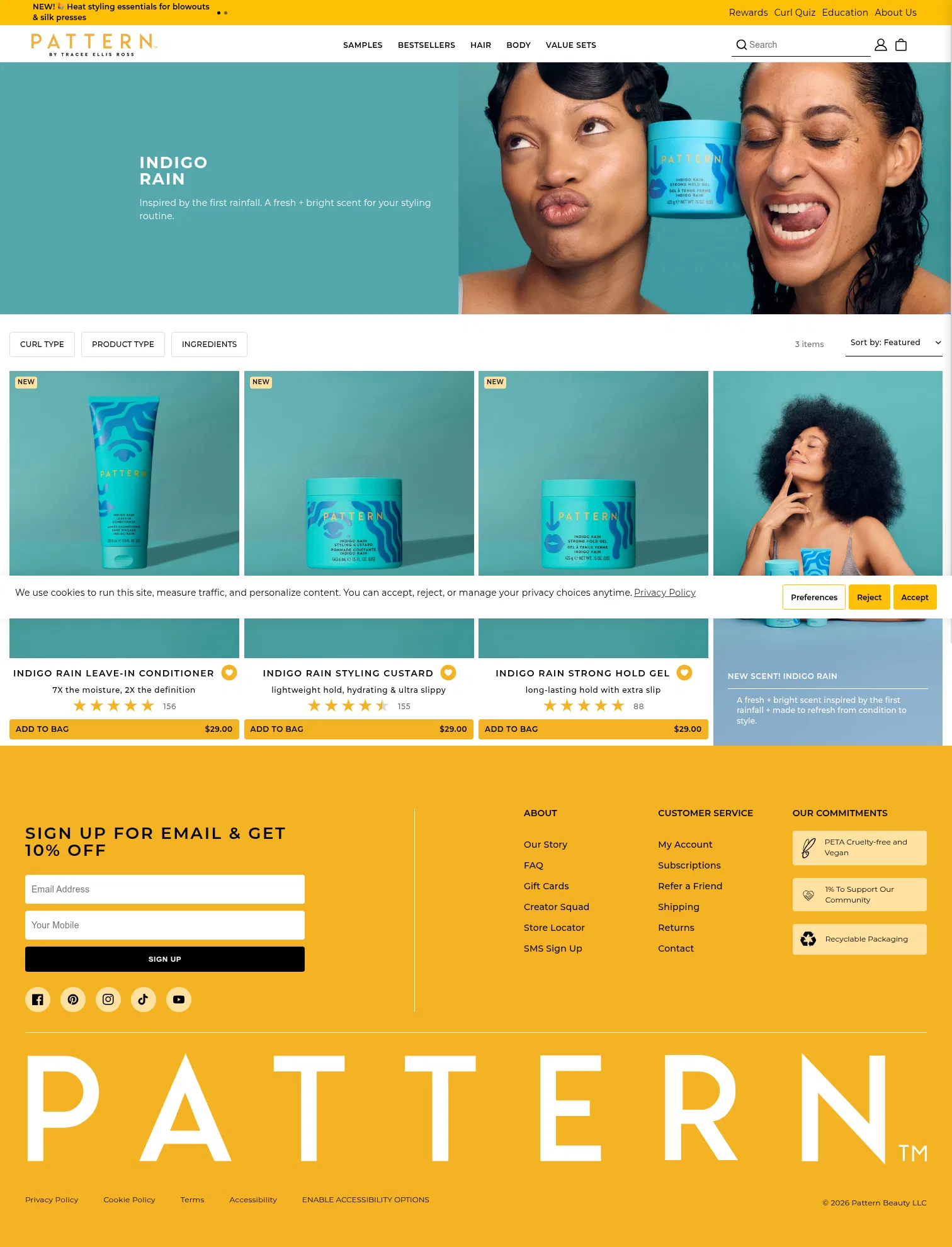 patternbeauty.com/collections/indigo-rain on desktop, full screenshot