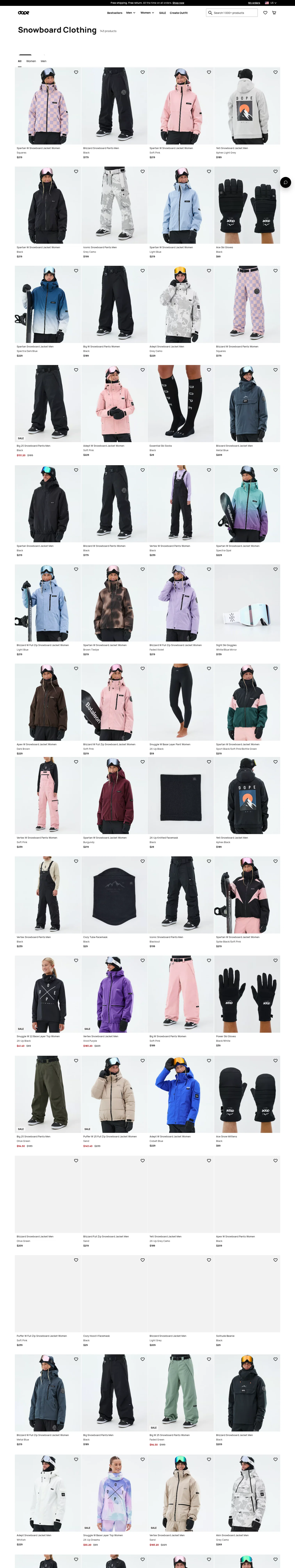 dopesnow.com/snowboard-clothing on desktop