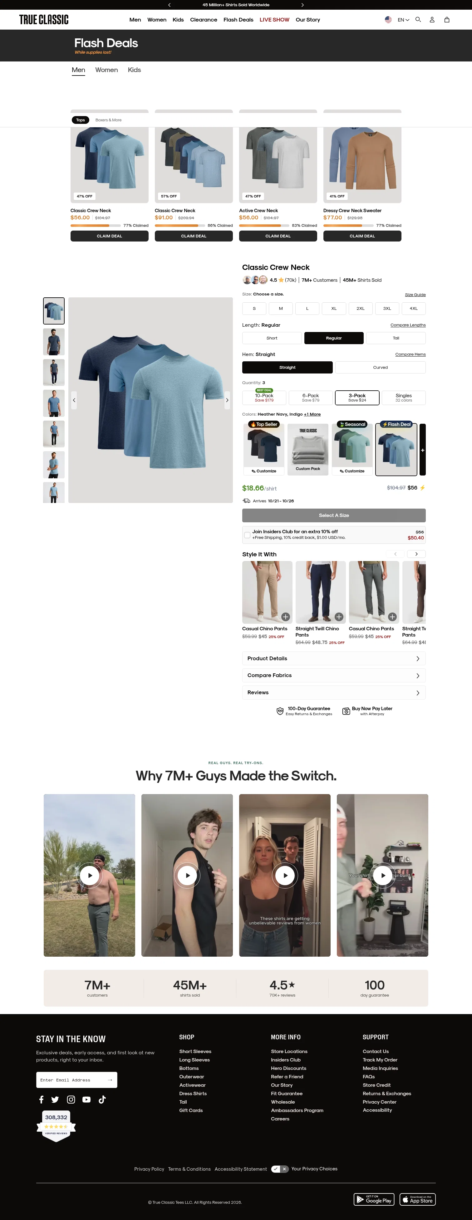 True Classic landing page
