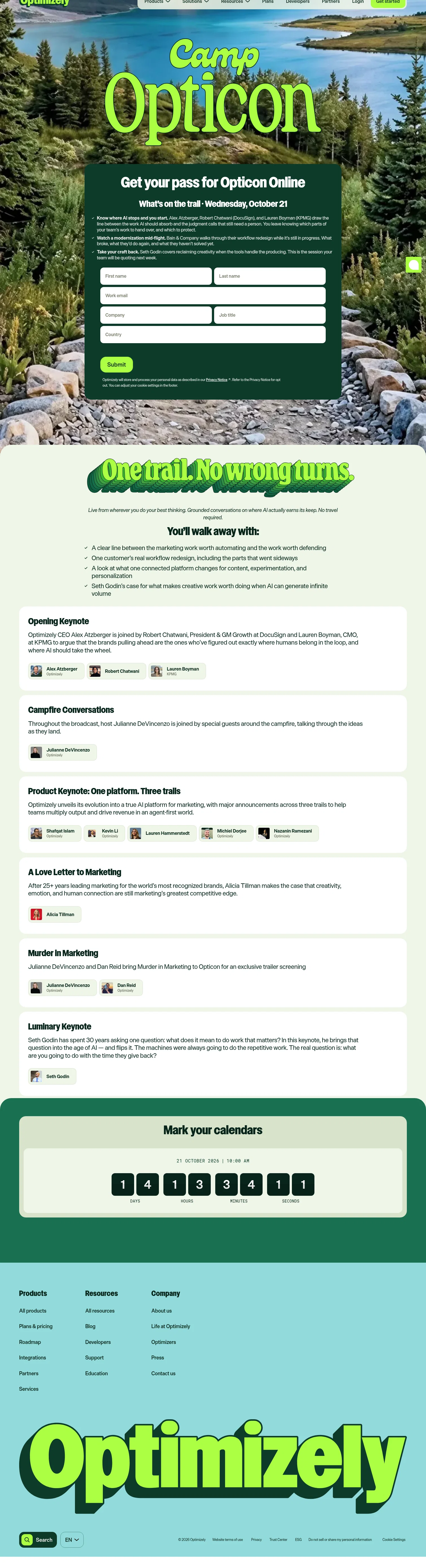 Optimizely landing page