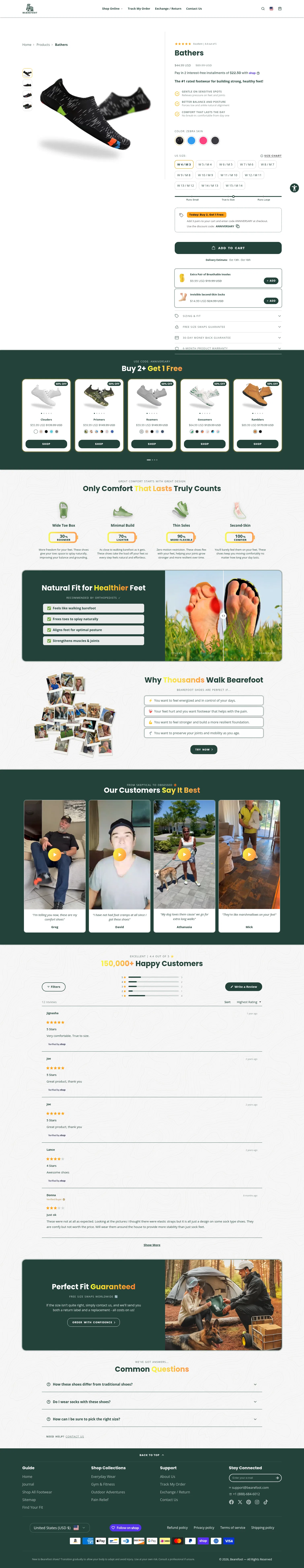 bearefoot.com/products/bathers on desktop, full screenshot